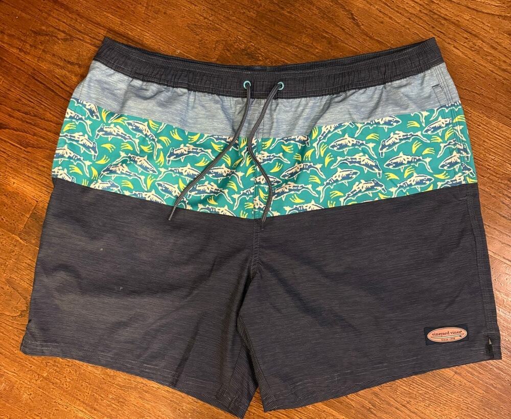 Vineyard Vines Men's Swim Trunks Blue Teal Sharks XL